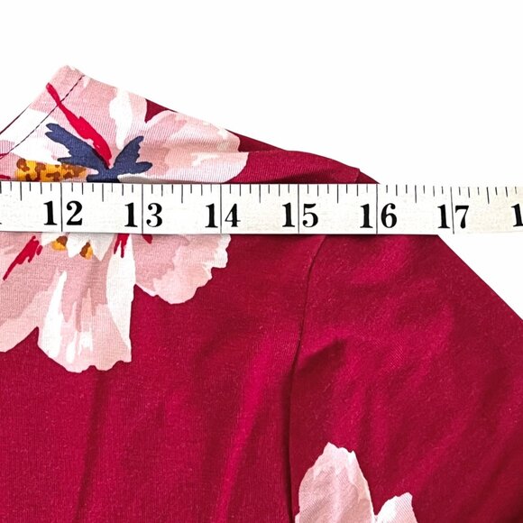 Old Navy Faux-Wrap Jersey Dress Women Size Large Burgundy Floral Waist-Defined - Picture 13 of 15